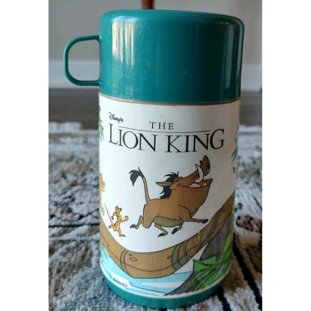 Vintage Disney Thermos Lion King Simba Pumba Timon Stopper Top Aladdin 1990's